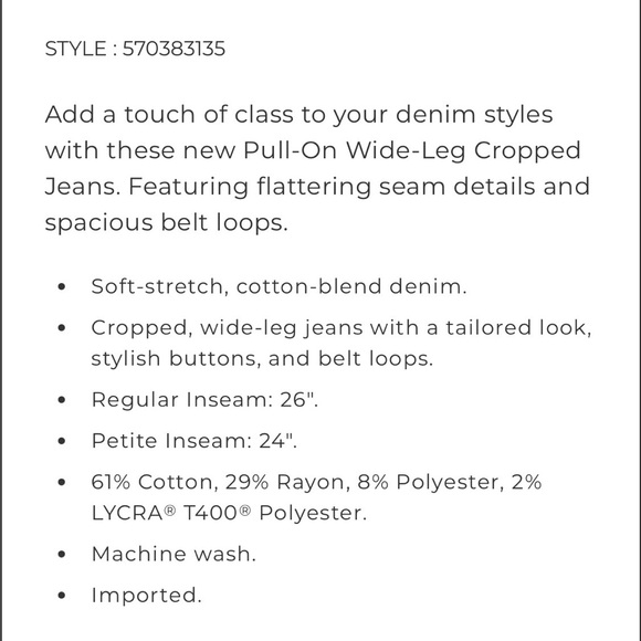 Like New Chico’s Pull On Women's Cream Wide-Leg Crop Jeans Size 10/Chico’s 2.5 - Picture 5 of 14